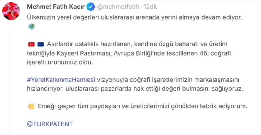 Kayseri Pastırması Avrupa Birliği’nden Coğrafi İşaret Tescili Aldı